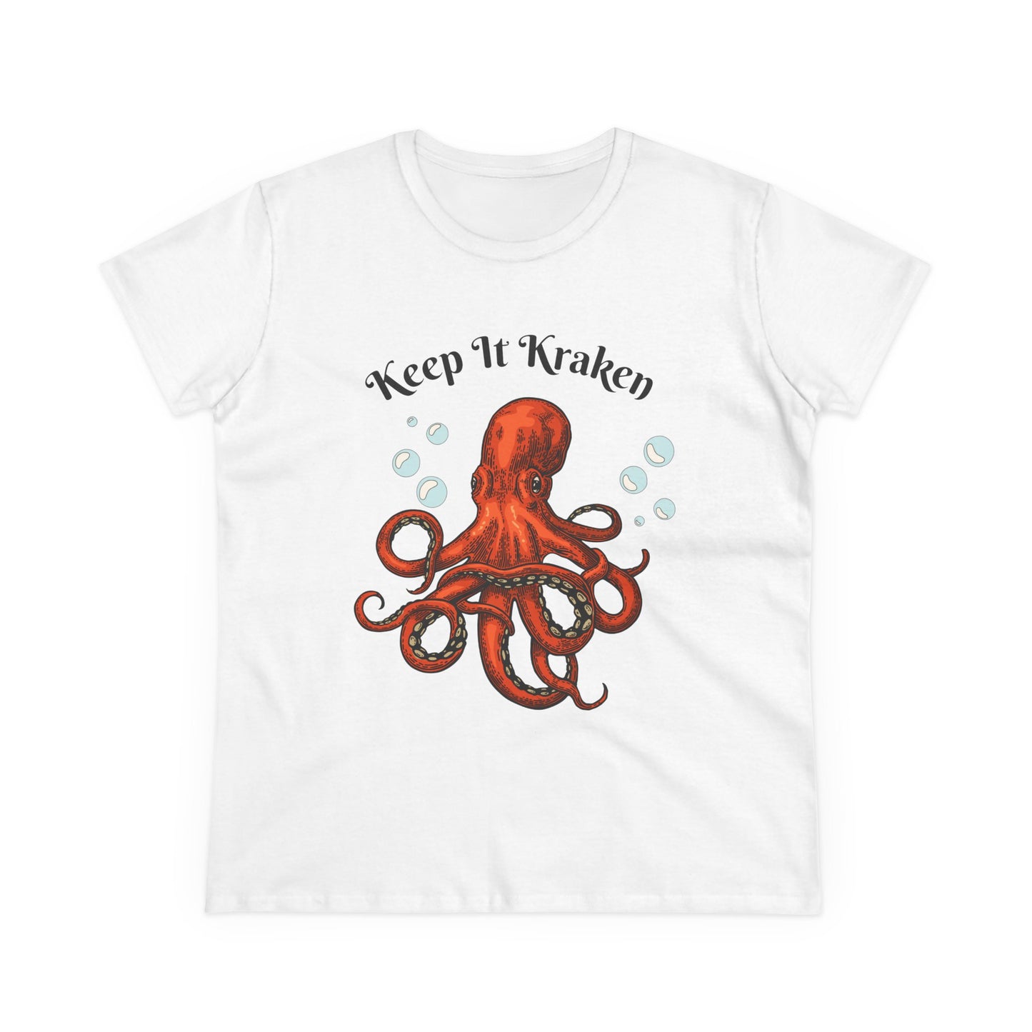 Keep It Kraken Women's Cotton Tee - Fun Ocean Apparel, Nautical T-Shirt.