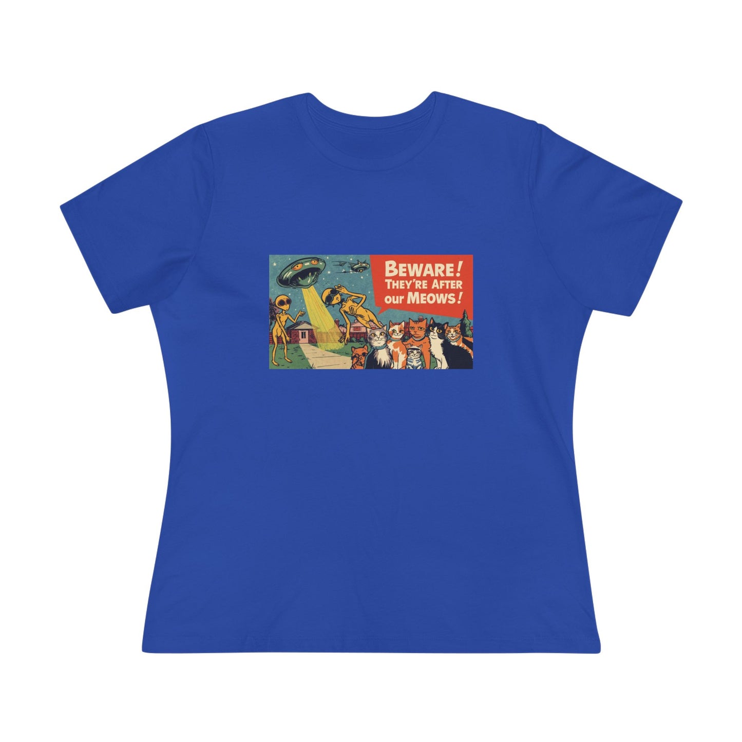Cotton Tee Retro Aliens stealing my Cats "Meow" Warning Shirt