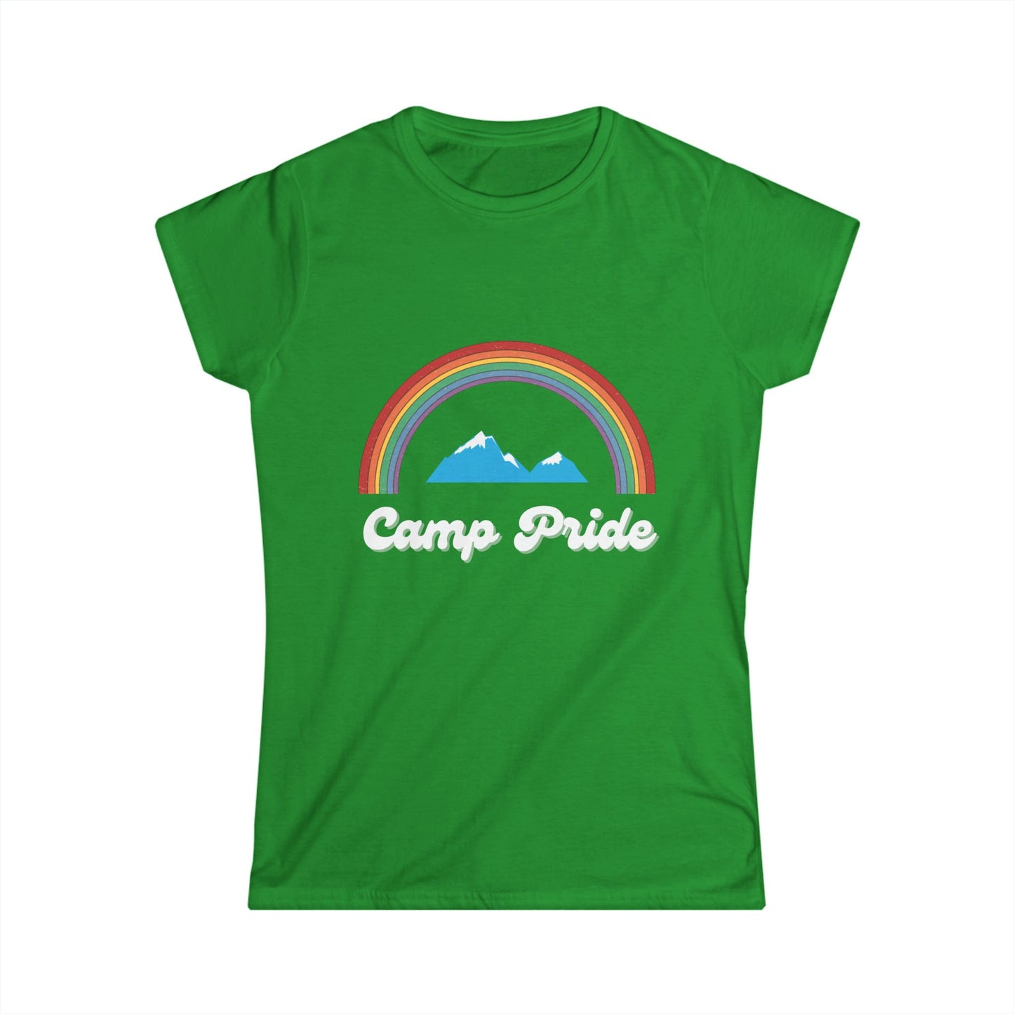 Women's Camp Pride Rainbow Tee - Midweight Cotton T-Shirt and Softstyle Pride Apparel, LGBTQ+ Fashion, Summer Camp Vibes, Outdoor Adventure Gear
