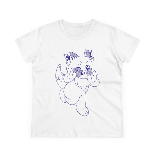 Playful Cat Graphic Women's Midweight Cotton Tee
