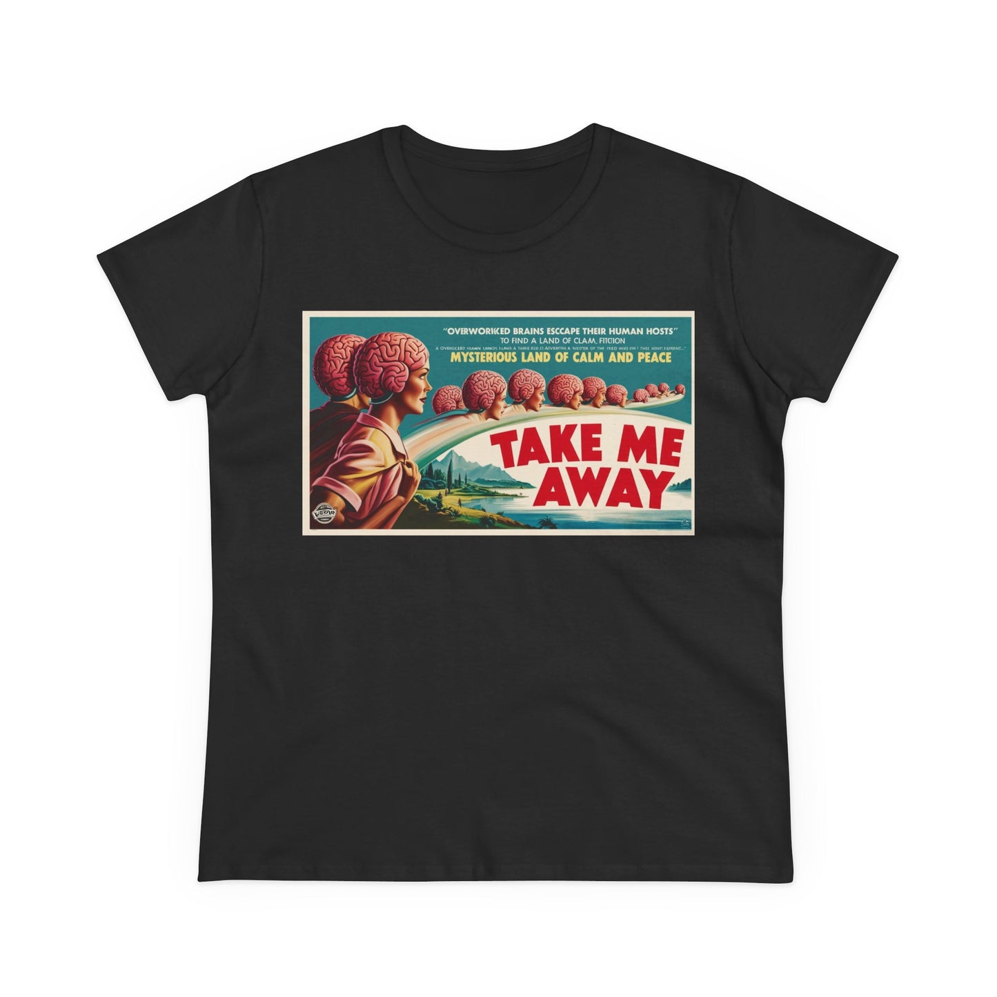 Womens Cotton Tee - 'Take Me Away' Vintage Graphic T-Shirt, Relaxed Fit