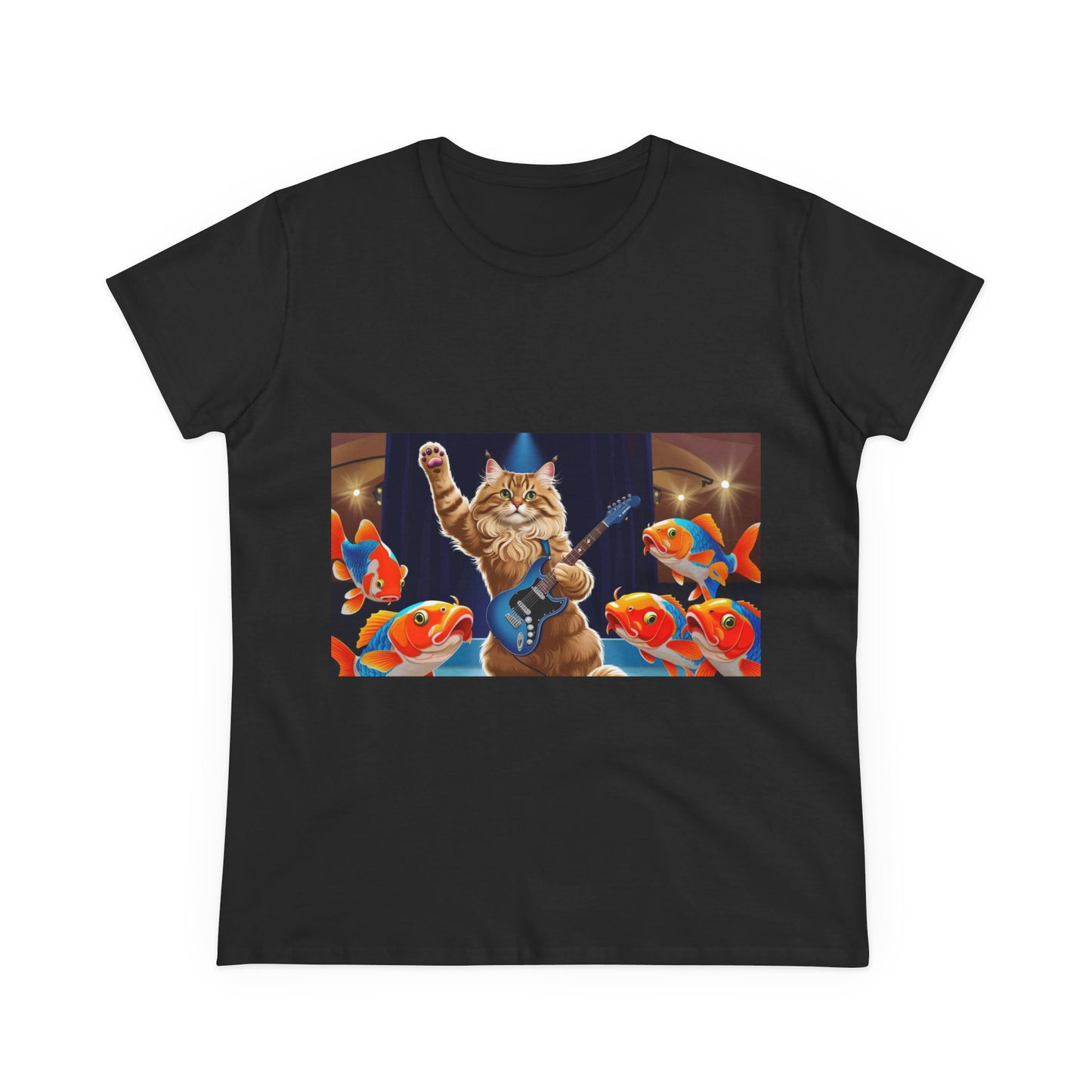 Women's Midweight Cotton Tee Kitty Concert For Fish