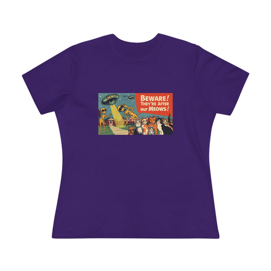 Cotton Tee Retro Aliens stealing my Cats "Meow" Warning Shirt