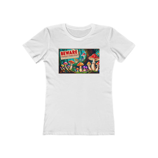 Beware of Mushrooms Women's Boyfriend Tee - Trendy and Playful Graphic T-Shirt