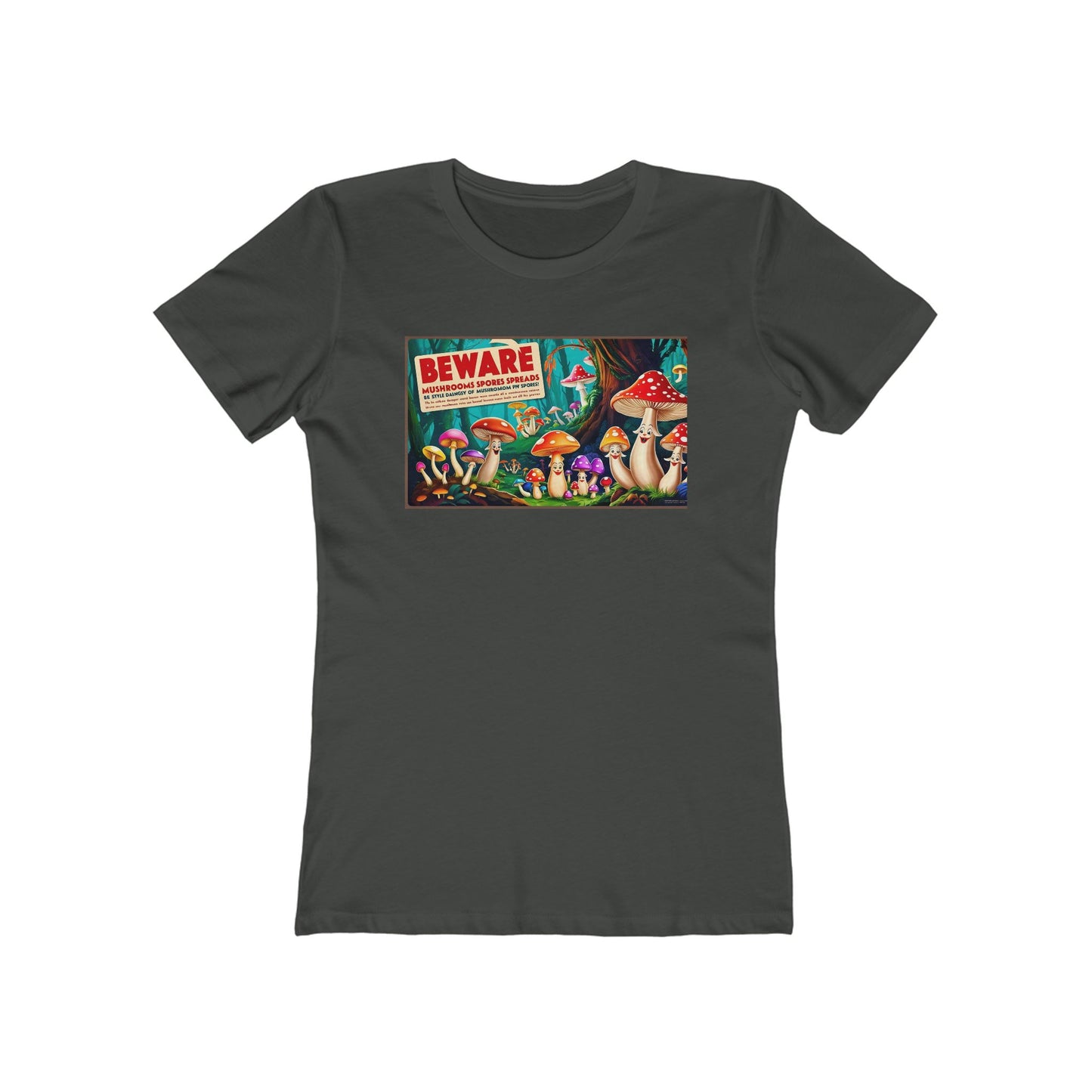 Beware of Mushrooms Women's Boyfriend Tee - Trendy and Playful Graphic T-Shirt