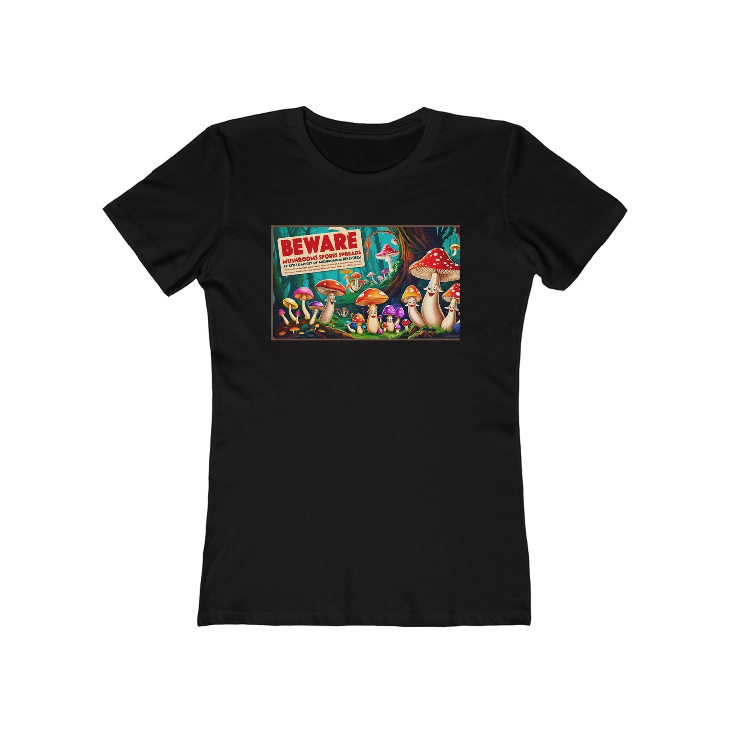 Beware of Mushrooms Women's Boyfriend Tee - Trendy and Playful Graphic T-Shirt