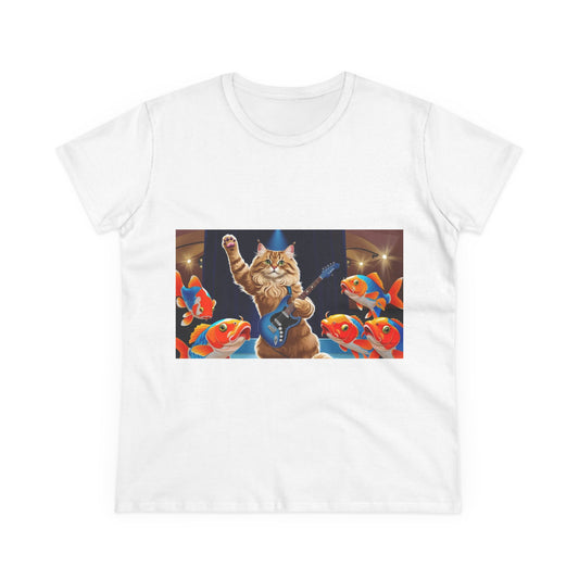 Women's Midweight Cotton Tee Kitty Concert For Fish