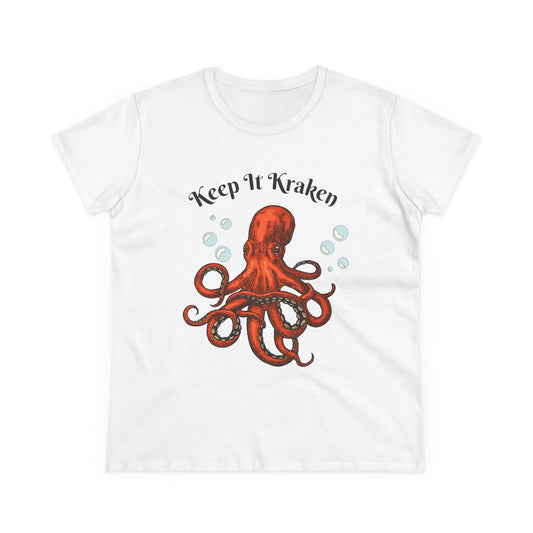 Keep It Kraken Women's Cotton Tee - Fun Ocean Apparel, Nautical T-Shirt.
