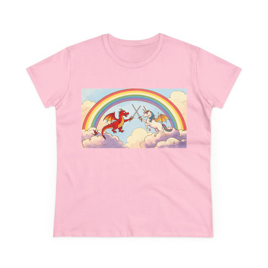 Unicorn vs Dragon Graphic Tee - Fun Women's Midweight Cotton T-Shirt