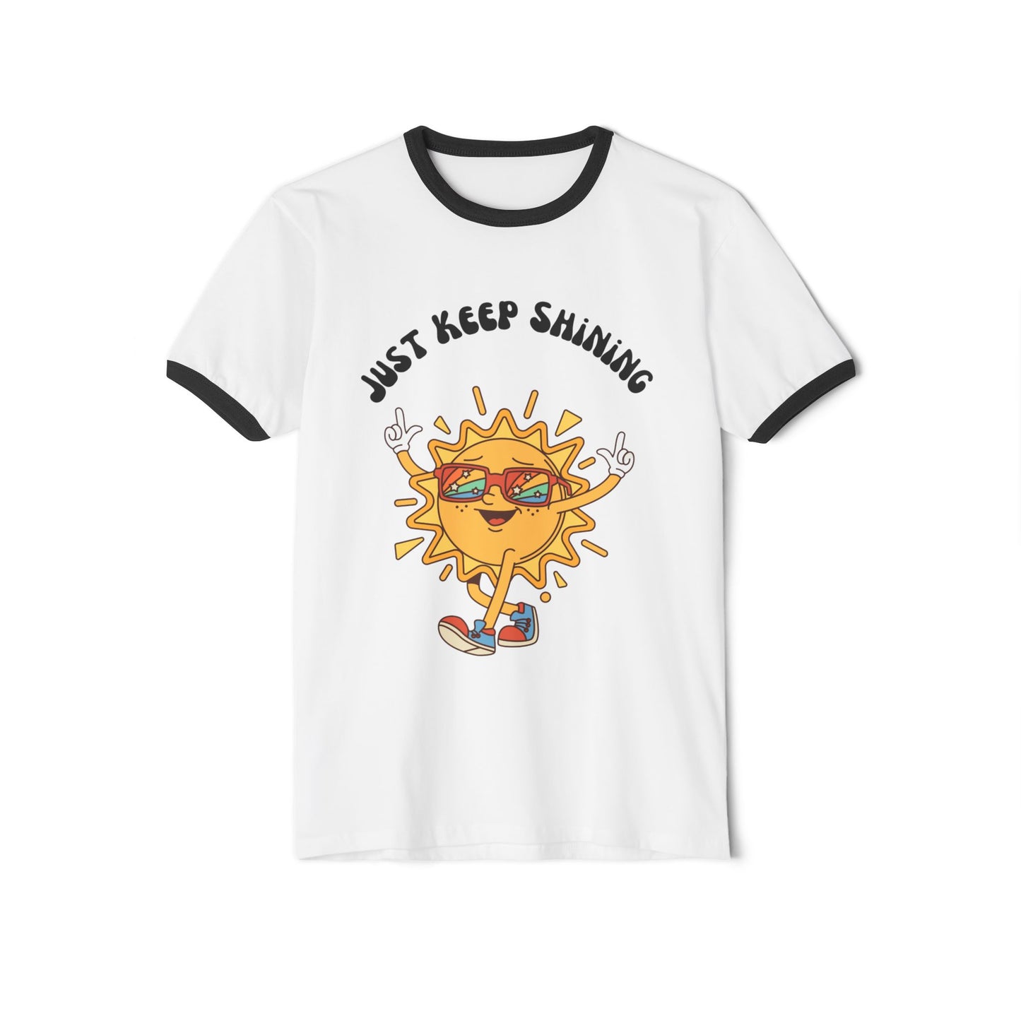 Ringer T-Shirt - Just Keep Shining Fun Sun Design