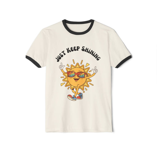 Ringer T-Shirt - Just Keep Shining Fun Sun Design