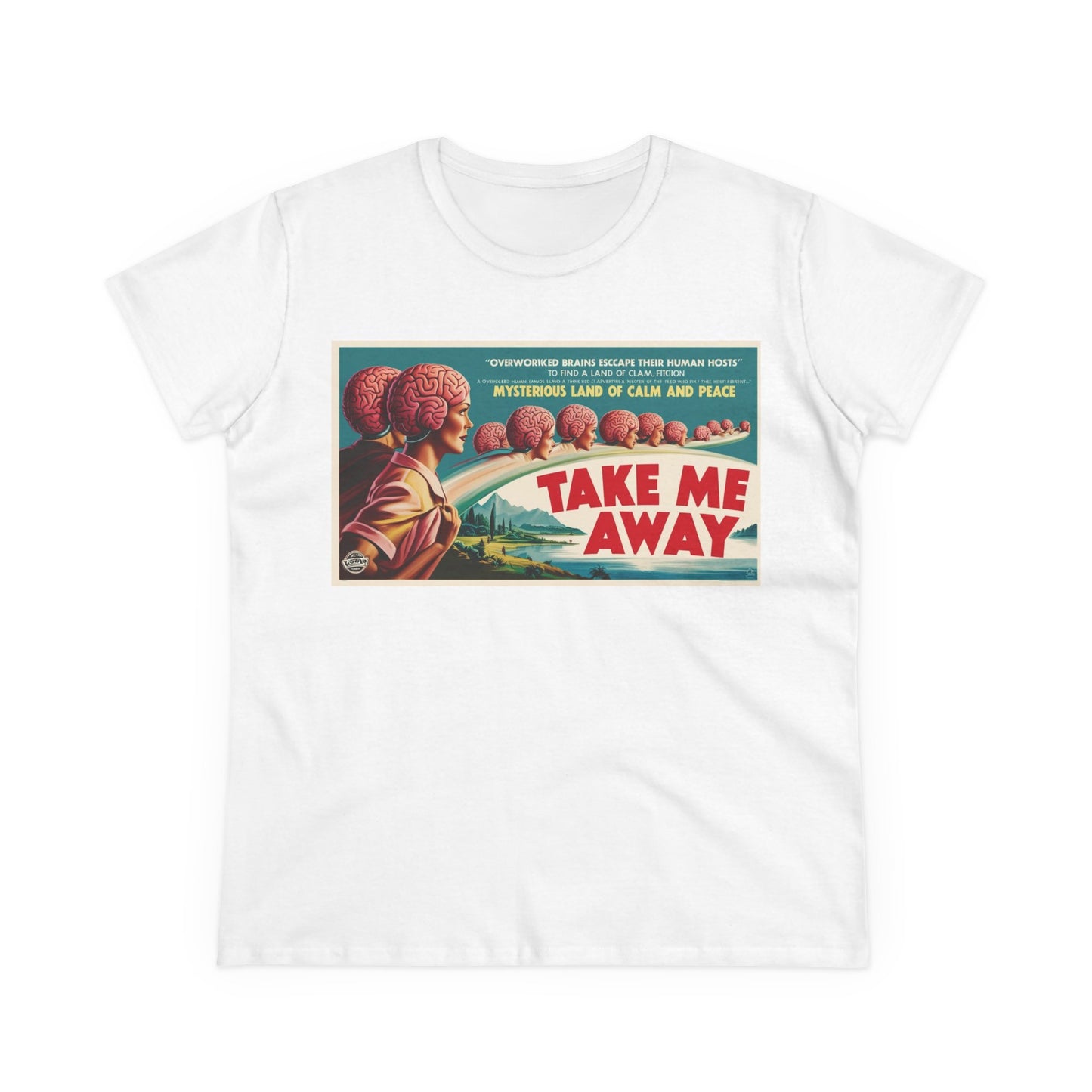 Womens Cotton Tee - 'Take Me Away' Vintage Graphic T-Shirt, Relaxed Fit
