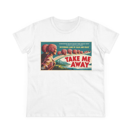 Womens Cotton Tee - 'Take Me Away' Vintage Graphic T-Shirt, Relaxed Fit